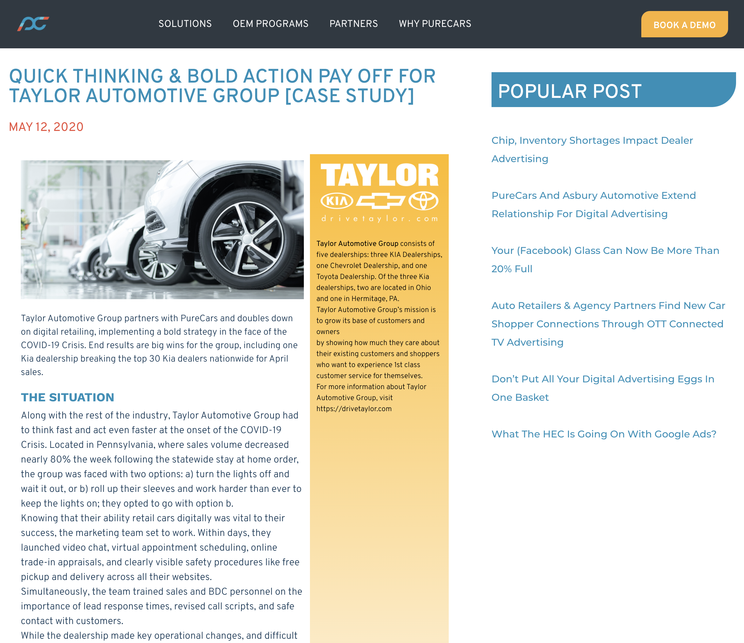 QUICK THINKING & BOLD ACTION PAY OFF FOR TAYLOR AUTOMOTIVE GROUP